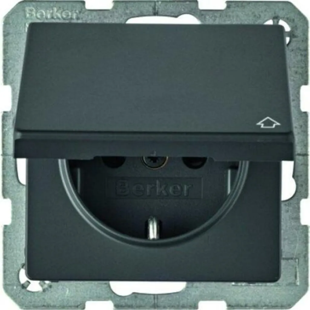 Prise SCHUKO Berker 47516076 avec couvercle rabattable anthracite velours