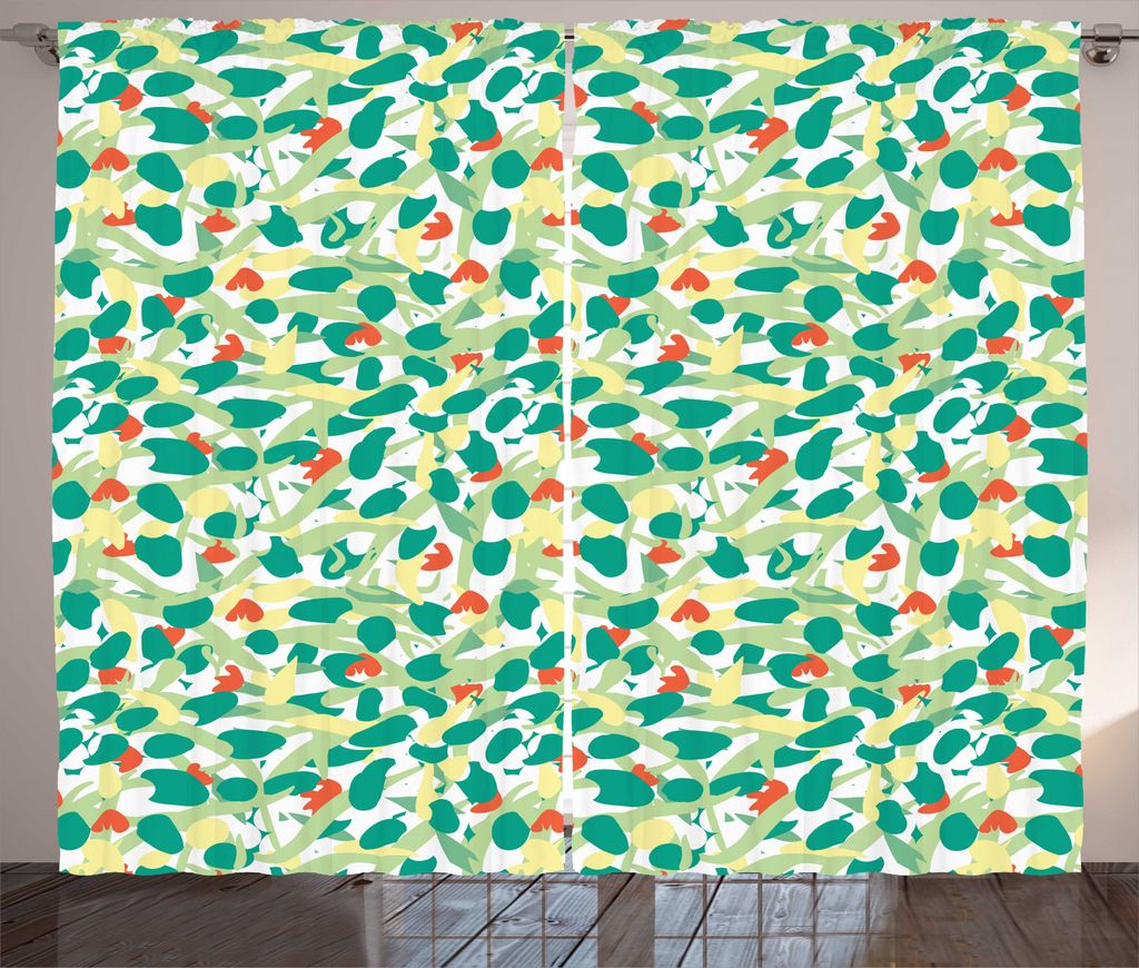 ABAKUHAUS Abstrakt Rustikaler Vorhang, Überfüllte Botanical Wie, Wohnzimmer Universalband Gardinen mit Schlaufen und Haken, 280 x 225 cm, Mehrfarbig