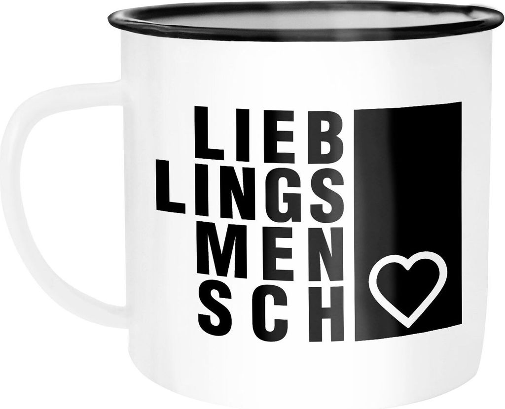 Emaille Tasse Becher Lieblingsmensch Geschenk Liebe Freundschaft Familie Kaffeetasse Moonworks weiß-schwarz unisize