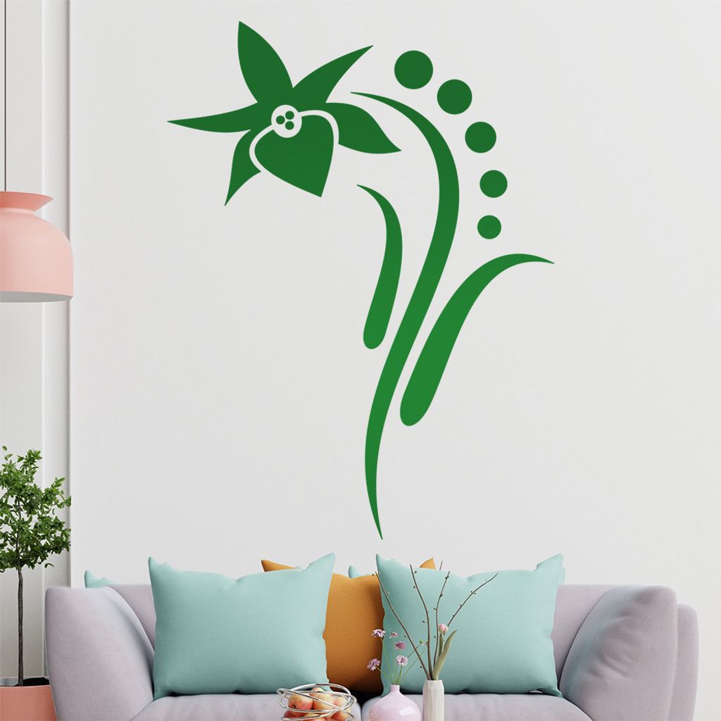 Blume - Linien Punkte Wandtattoo in 6 Größen - Wandaufkleber Wall Sticker - Dekoration, Küche, Wohnzimmer, Schlafzimmer, Badezimmer