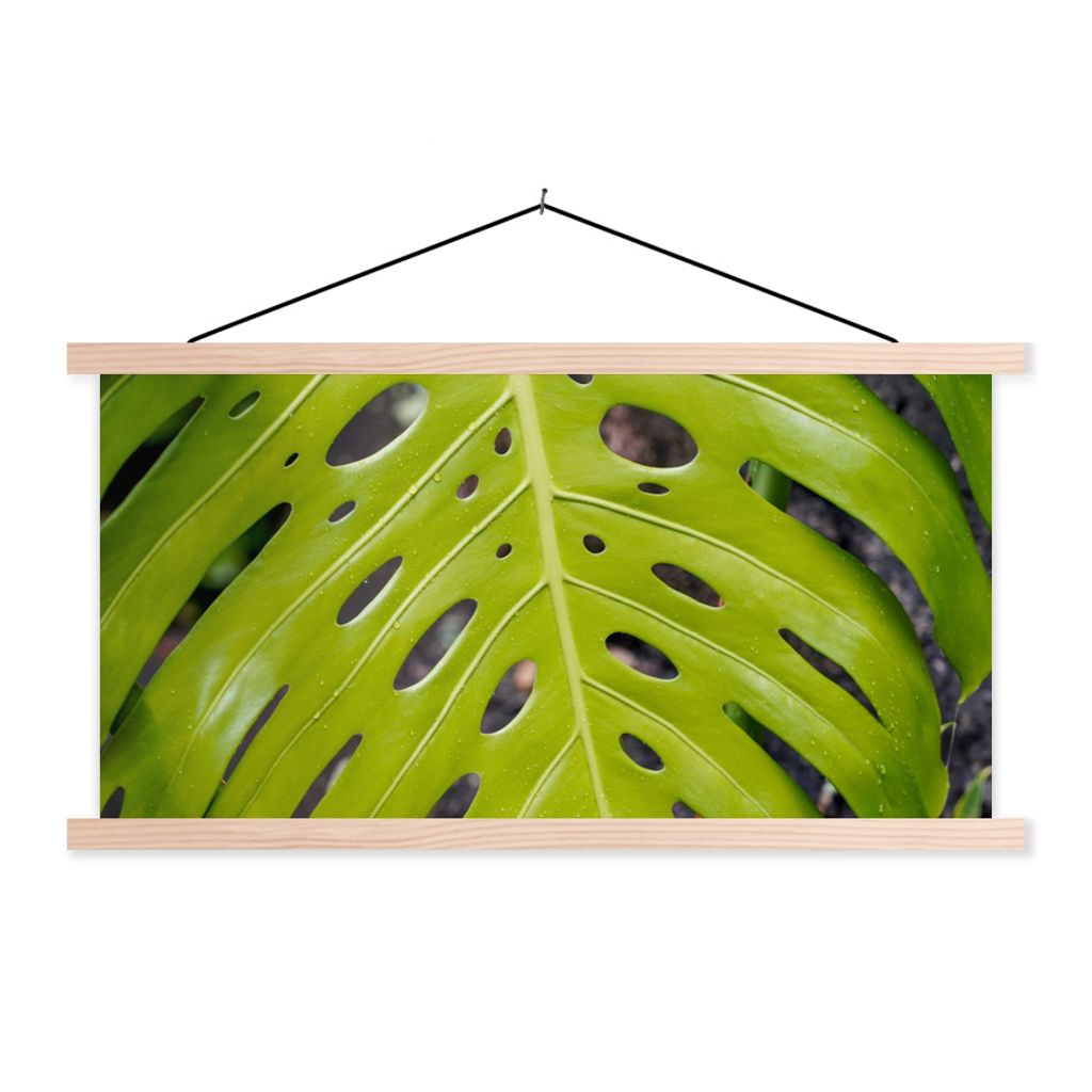 MuchoWow Textilposter Großes botanisches Blatt der Lochpflanze 60x30 cm mit holzfarbenen Rahmen - Dekoration