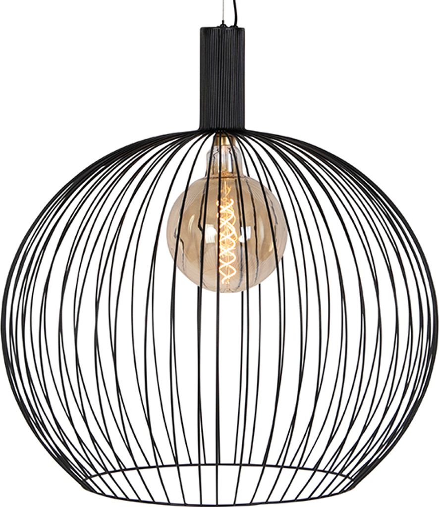 QAZQA - Modern Design Hängelampe I Pendellampe I Pendelleuchte rund schwarz 70 cm - Wire Dos I Wohnzimmer I Schlafzimmer - Stahl Länglich - LED g...