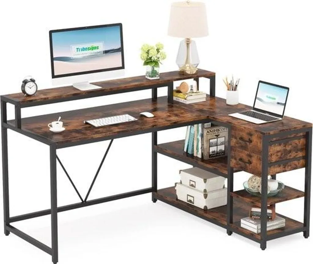 Bureau d'angle industriel Multis : gagnez de la place et rangez vos dossiers