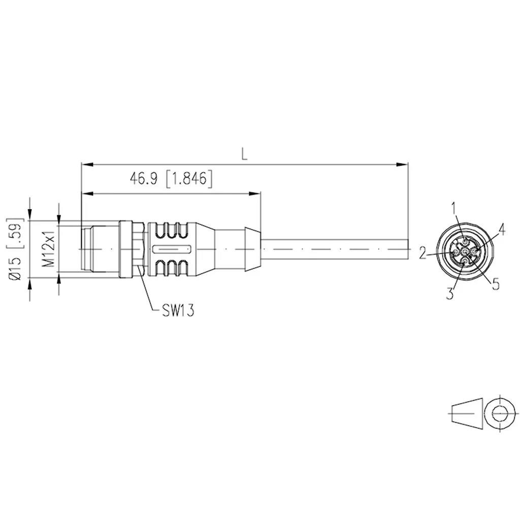 Connecteur M12 A-codé 5 pôles en PUR résistant 1m extrémité libre