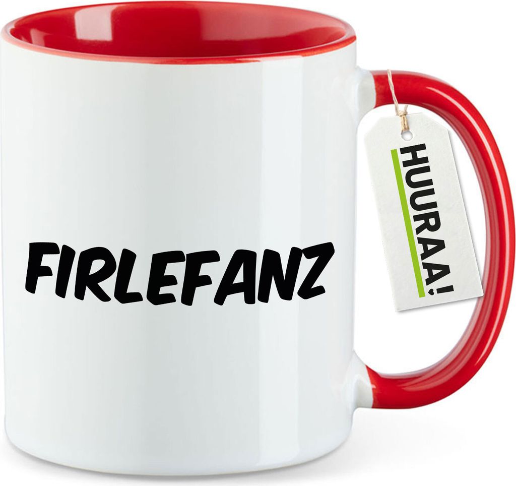 Huuraa Kaffeetasse Firlefanz Schriftzug 330ml Rot Keramik Kaffeebecher Geschenkidee