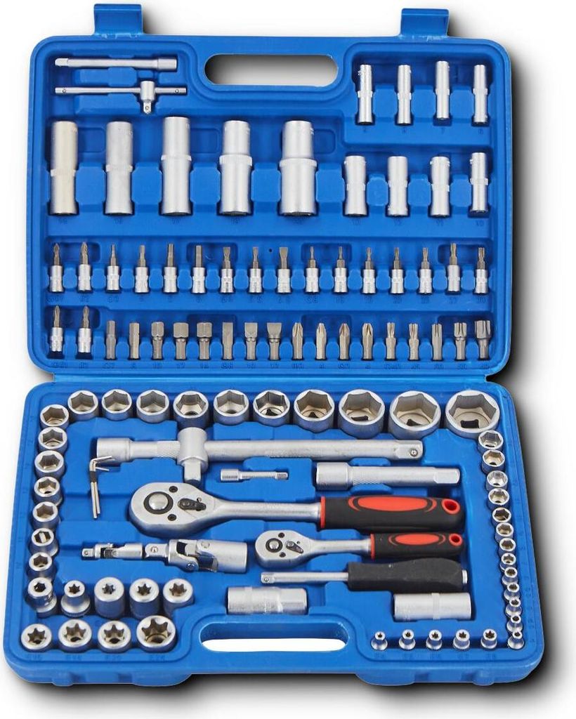 HOOZ 108-teiliges Steckschlüsselset – Werkzeugkoffer inkl. 2 Ratschen 1/4" + 1/2" - mit Bitsatz, Zündkerzenschlüssel und Nuss Set - Hochwertig...