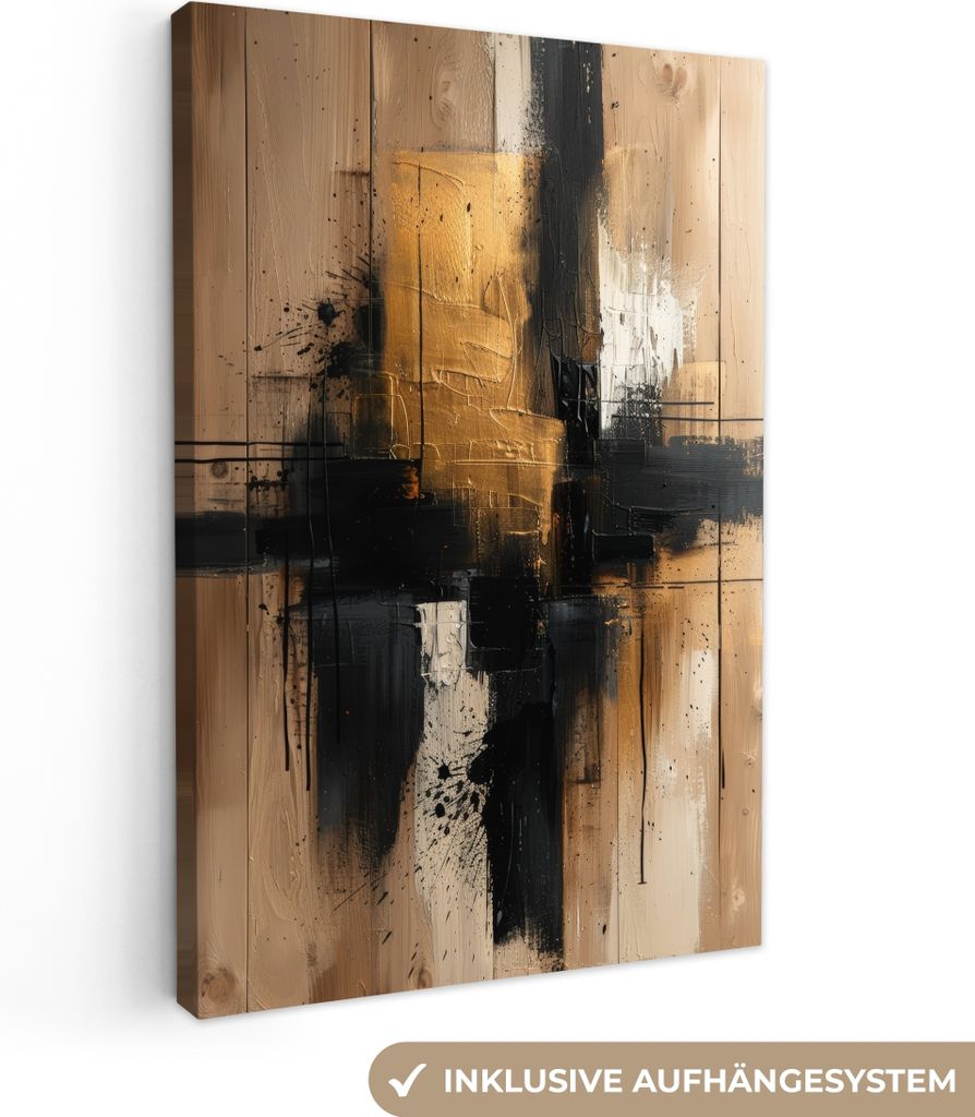 MuchoWow - Leinwandbilder - Modern - Schwarz - Gold - Farbe, Wandbild, Wanddeko Bilder Wohnzimmer, 40x60 cm