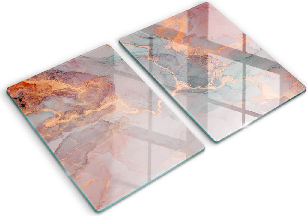 Glasschneideplatte - Herdabdeckplatte - 2x40x52 cm -Schneidebrett - Spritzschutz - Marmor mit Gold