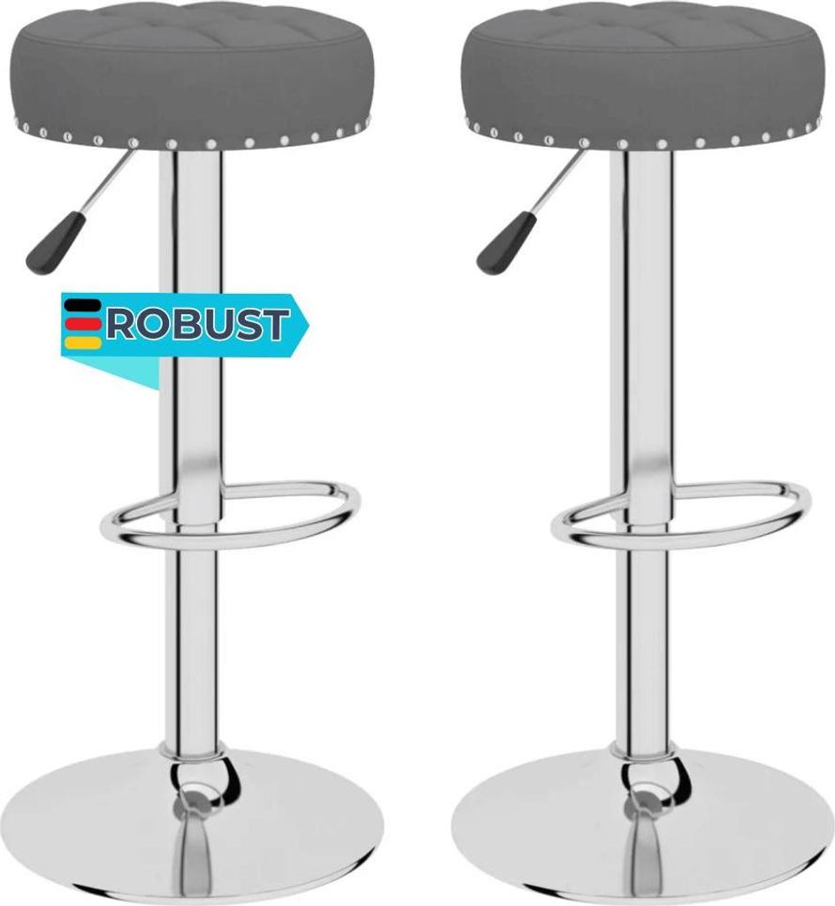 Barhocker KENTR höhenverstellbar 2er Set Dunkelgrau Stoff | Barstühle drehbar Küchenhocker Thekenhocker für Küche Hausbar