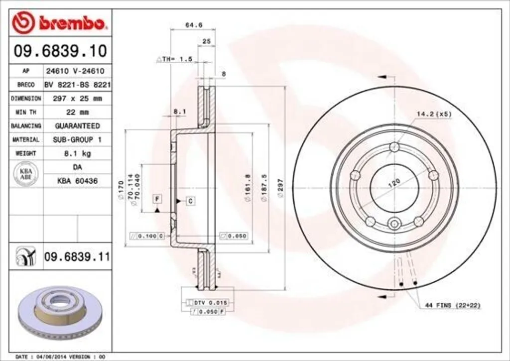 Disque de frein arrière Brembo pour Range Rover P38A - Modèle NTC8780