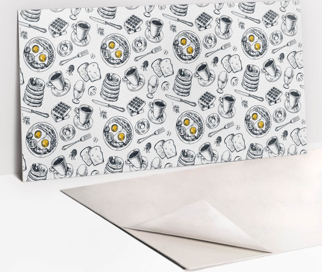 PVC-Wandschutz für die Küche - Stilvoller Schutz für Ihre Wände 100 x 50 Schwarz -Weiß -Frühstück