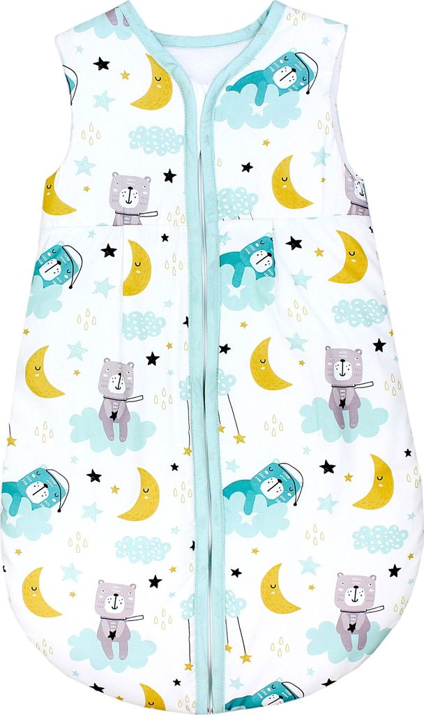 TupTam Ganzjahresschlafsack 2.5 TOG wattiert ärmellos Baby Schlafsack , Farbe: Bär auf Wolke gelber Mond , Größe: 68-74