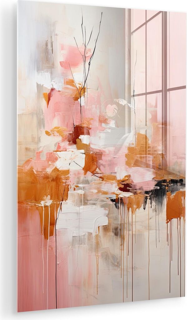 MuchoWow Glasbilder - Bilder auf Wandbild - Foto auf Glas Farbe - Rosa - Orange - Abstrakt - Kunst 40x60 cm Wanddekoration aus Glas - Acrylglasbild...