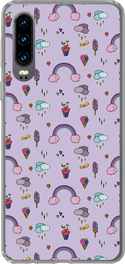 MuchoWow Handyhülle Schutzhülle Hülle für Telefoonhoesje Huawei P30 Muster - Regenbogen - Krone - Mädchen - Kinder - Kinder Silikon Softcase...