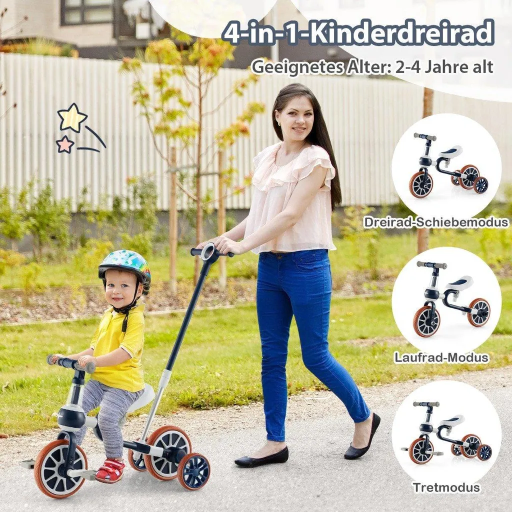 Tricycle évolutif préscolaire marine 4 en 1 avec guidage parental pro