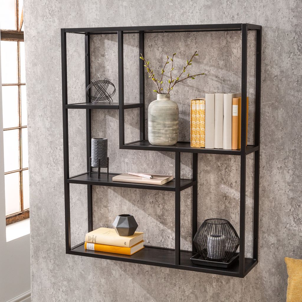 Wandregal SLIM LINE 90cm Esche Holzoptik schwarz Produktbild 