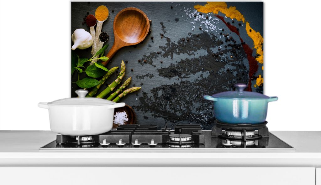 KitchenYeah Spritzschutz Küche - Küchenrückwand - Wandschutz für Herd und Spüle - Gewürze - Schöpfkelle - Küche 60x40 - Alu-Dibond (Alte...