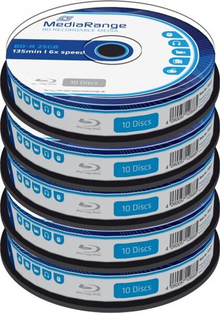 Blu-ray Disc Mediarange BD-R 25 GB, 6x Speed in Cakebox 50 Image du produit 