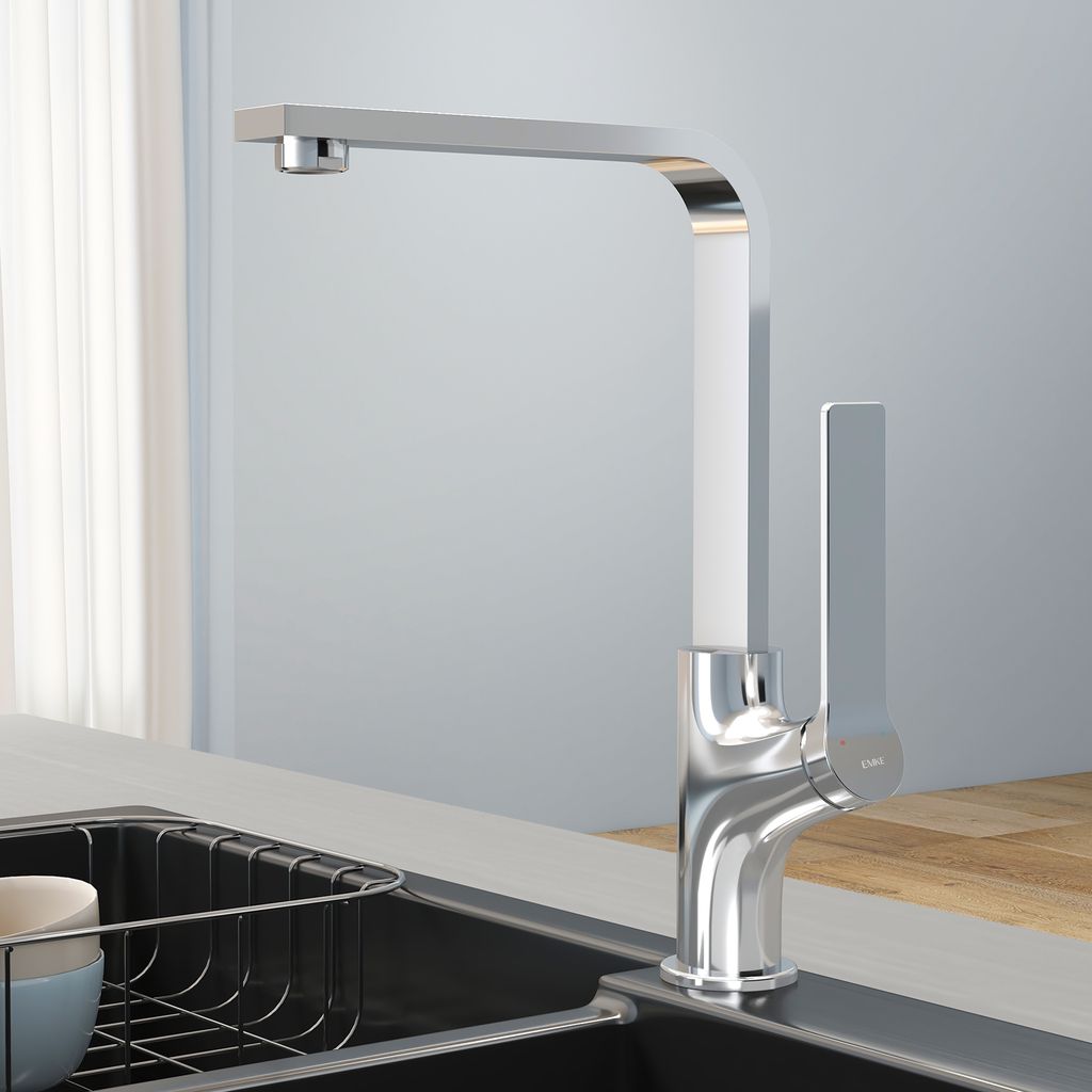 EMKE Küchenarmatur Spülbecken armatur 303x225x101mm Wasserhahn Küche, Einhebelmischer Chrom Küchenarmaturen, Modern Messing Bad Wasserhahn