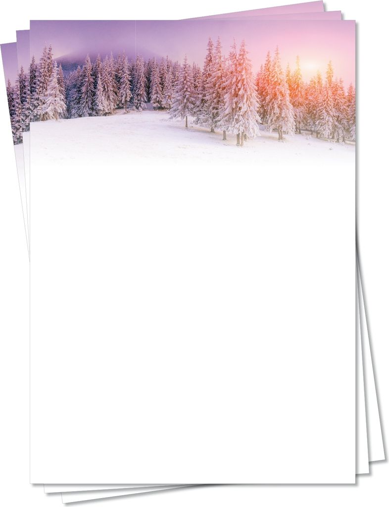 Motivpapier Briefpapier (Winter-5158, DIN A4, 25 Blatt) - tiefverschneite Winterlandschaft mit schneebedeckten Bäumen