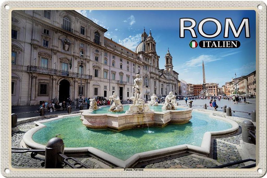 Blechschild Reise Rom Italien Piazza Navona Skulptur Produktbild 