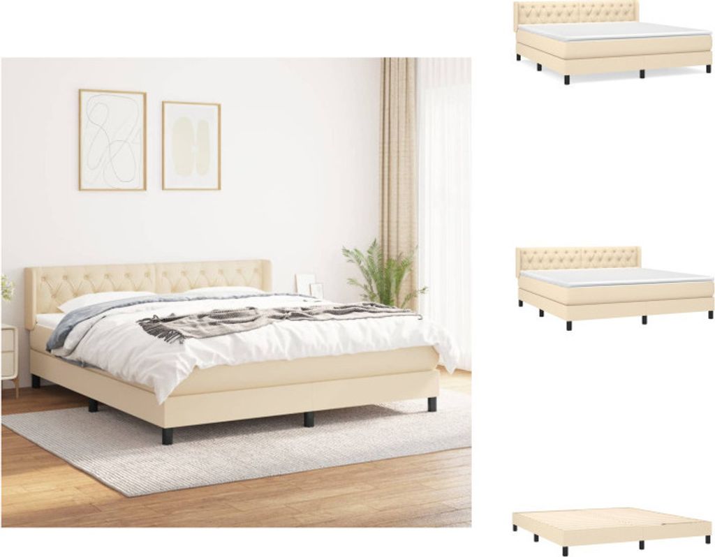 vidaXL Boxspringbett mit Matratze Creme 160x200 cm Stoff - Betten & Bettgestelle