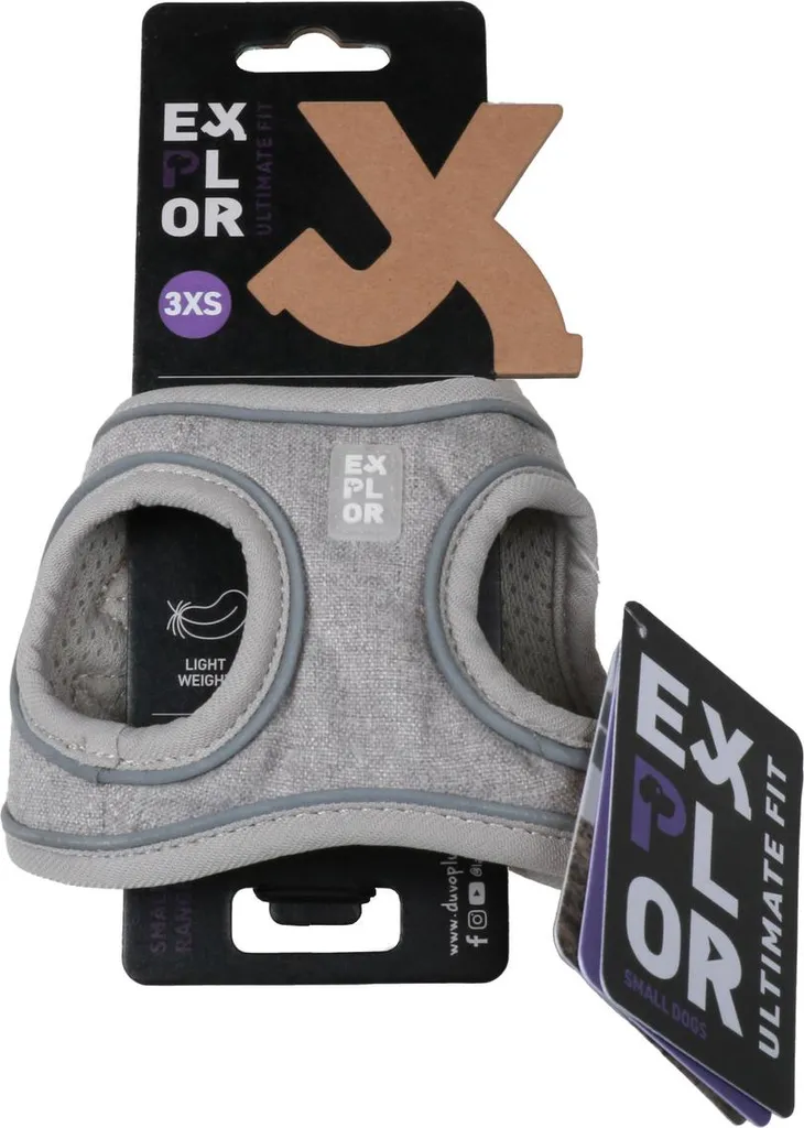 Harnais EXPLOR Ultimate Fit gris XXXS rembourré et respirant Duvo+
