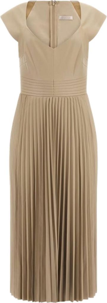 GUESS Damen Midi-Kleid mit Plissee in Beige, Größe S