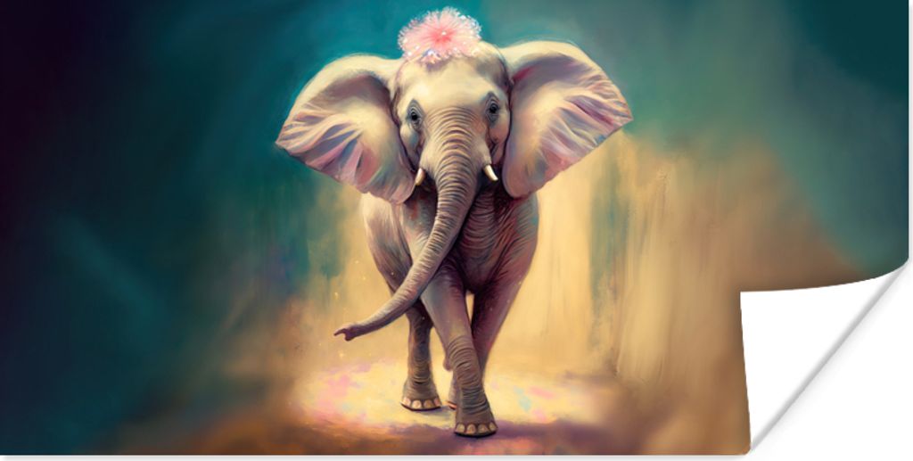 MuchoWow Poster Elefant - Tiere - Malen - Blumen - Porträt 160x80 cm - Foto Poster