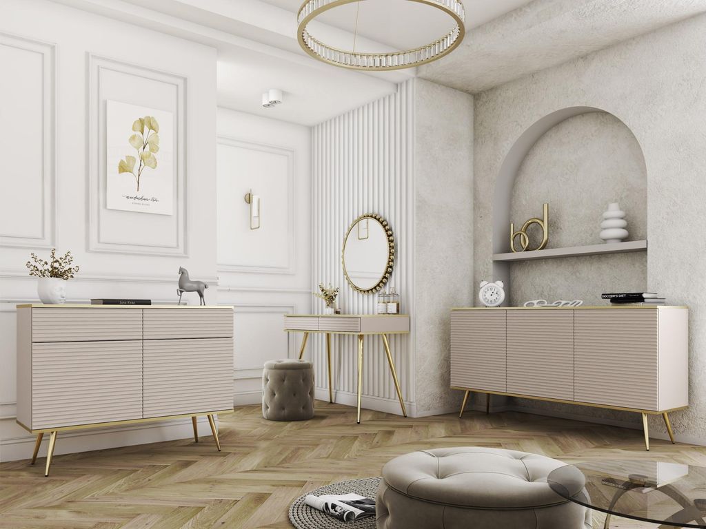 Breite Kommode mit Türen JENY 2 – beige/gold/goldene Beine
