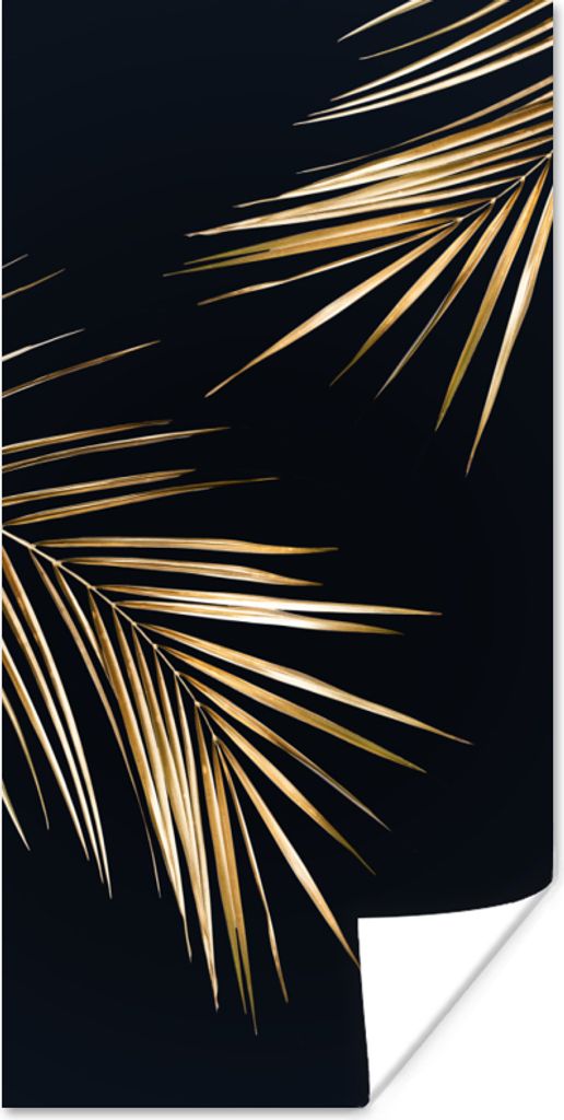 MuchoWow Poster Blätter - Pflanzen - Gold - Schwarz - Luxus 20x40 cm
