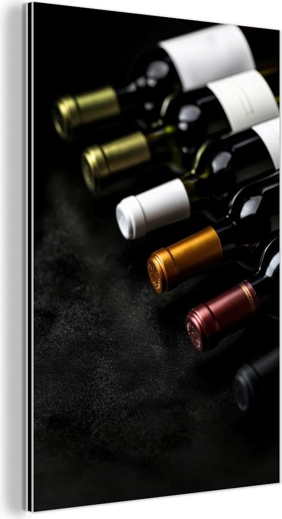 MuchoWow Wanddekoration Metall Metallbild Wandkunst 80x120 cm Wein - Flaschen - Vielfalt - Geschmacksrichtungen MuchoWow Aluminium Gemälde - Bilder