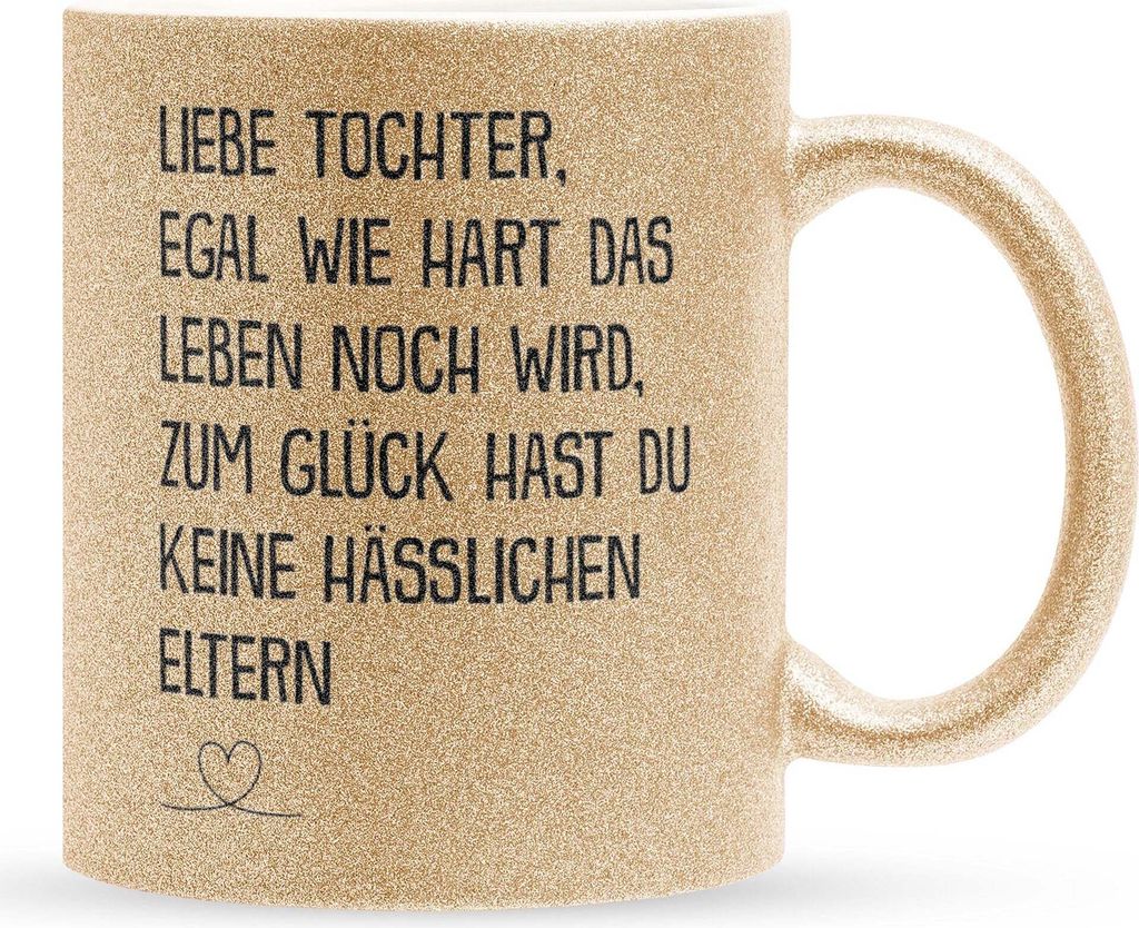 22Feels Glitzertasse Gold Tochter Geschenk Geburtstag 18 Jahre Kinder Mädchen Abi Uni Abschluss Bachelor Master Weihnachten Haferl Konfirmation Fi...