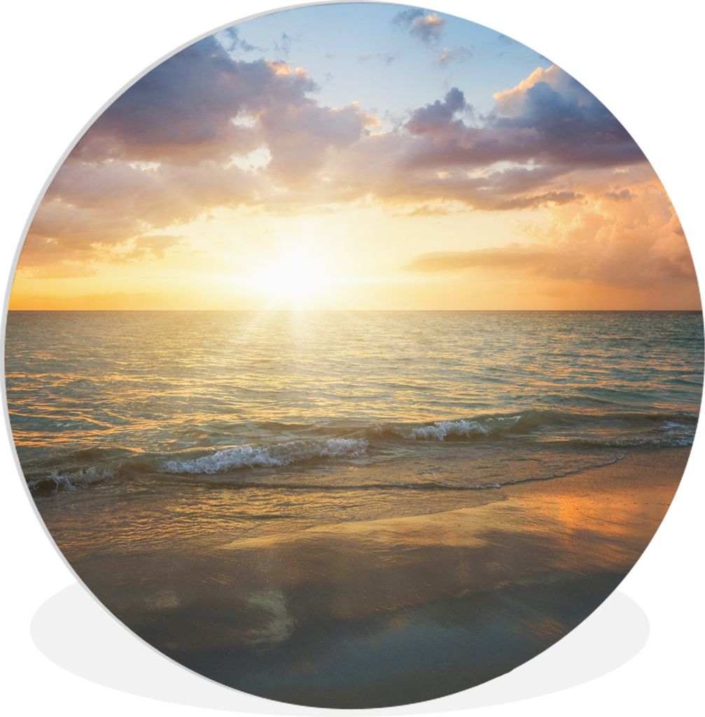 MuchoWow Rundes Wandbild - Runde Bilder Sonnenuntergang - Wolken - Strand Ø 30 cm Kreis Wanddekoration Kunststoff - Wandkreis - Wandschmuck - Sc...