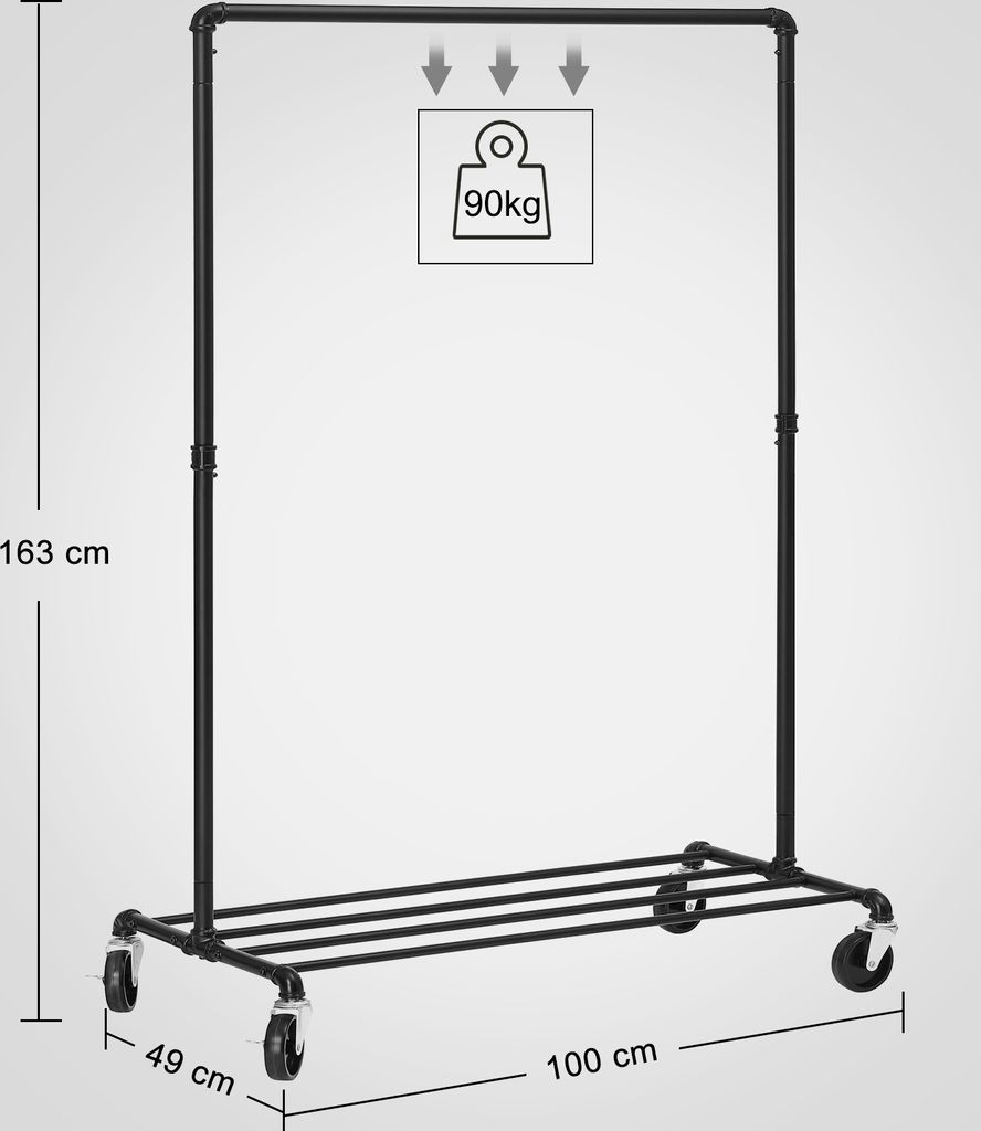 SONGMICS Kleiderständer mit Rollen Kleiderstange und Ablage Produktbild 4