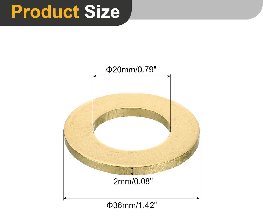 6 Stš¹ck Unterlegscheiben Set, M20 x 36mm x 2mm Messing Ring Beilagscheiben Sortiment, Flach Sicherungsscheiben Dichtungsring Metallscheiben fš...