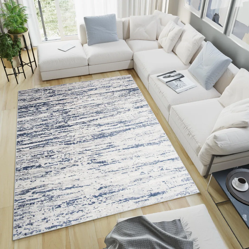 Tapis Salon ÖKO-TEX Moderne SKY Crème Bleu 180x250 cm Qualité Pro
