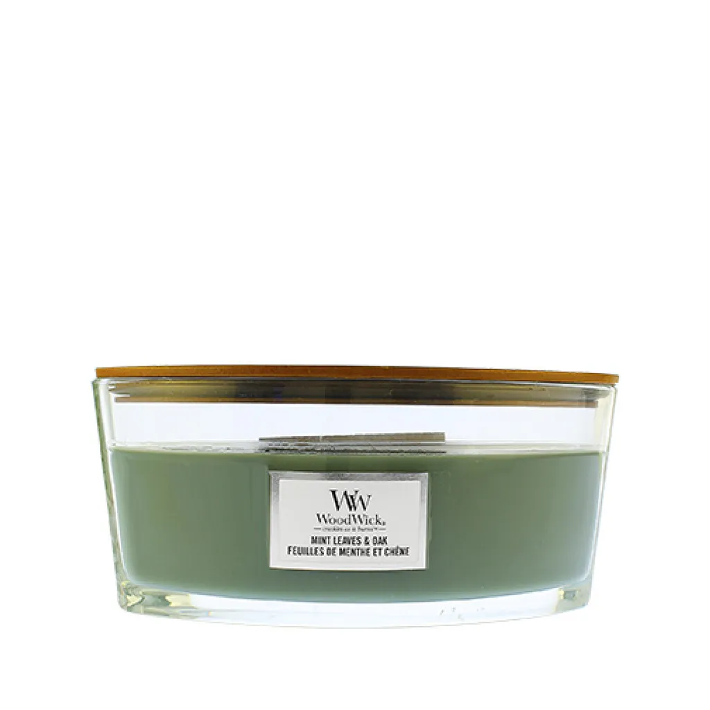 Offerta WoodWick Mint Leaves & Oak 453.6g - Candela in Vetro Ellipse