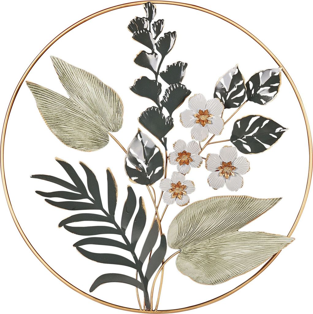 BELIANI Wanddekoration Grün u. Gold Eisen Blumen Kreis Einteilig Handgemacht Modern Wandobjekt Wanddeko Schlafzimmer Wohnzimmer Flur Küche Esszimmer