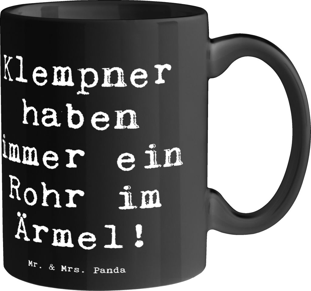 Mr. & Mrs. Panda Kaffeetasse Spruch Klempner Helden - Schwarz - Geschenk, Geschenke mit Herz, für Berufstätige, Kaffeepott, handwerkliches Geschi...
