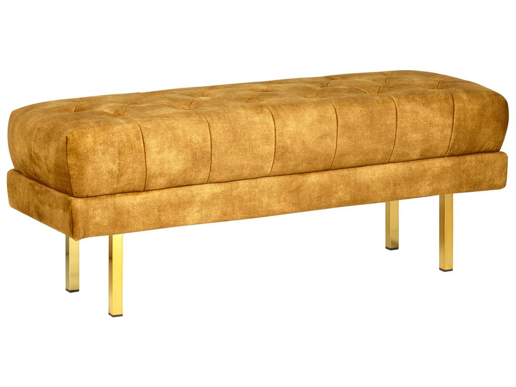 BELIANI Bettbank Senfgelb aus Samtstoff Gesteppt Knopfheftung 117 cm mit Goldenen Beinen Elegant Sitzbank für Schlafzimmer Flur Garderobe Wohnzimmer