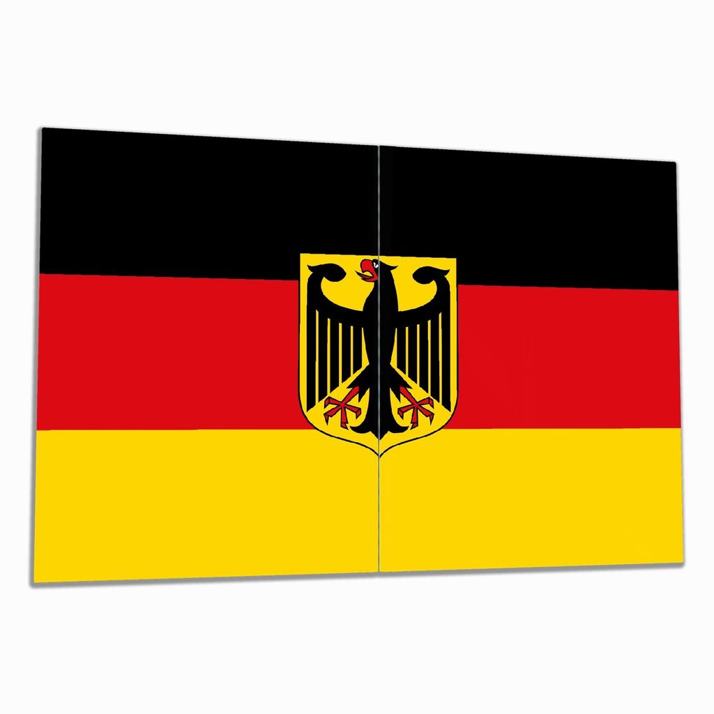 Wallario Herdabdeckplatte aus Glas, Größe 80 x 52 cm 2-teilig, Motiv Deutsche Flagge mit Wappen