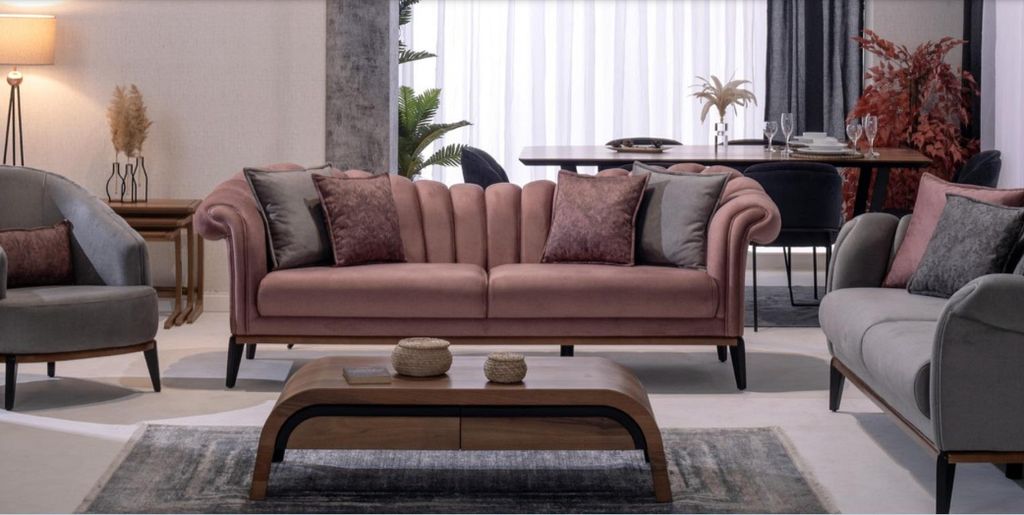 Italienischer Stil 2 Sitzer Wohnzimmer Couch Sofa Polster Sitz Textil Rosa Neu