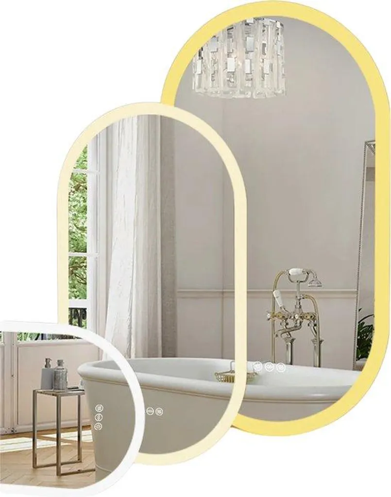 Miroir LED ovale pour salle de bain design moderne 50x80 cm en verre poli