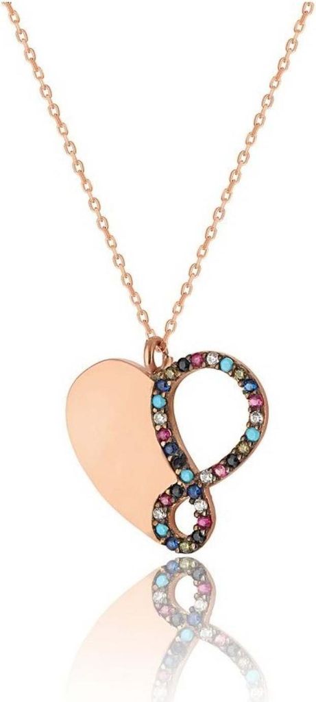 925 Silber Kette Herz Unendlichkeit Rosegold – Damen Halskette Zirkonia Geschenk