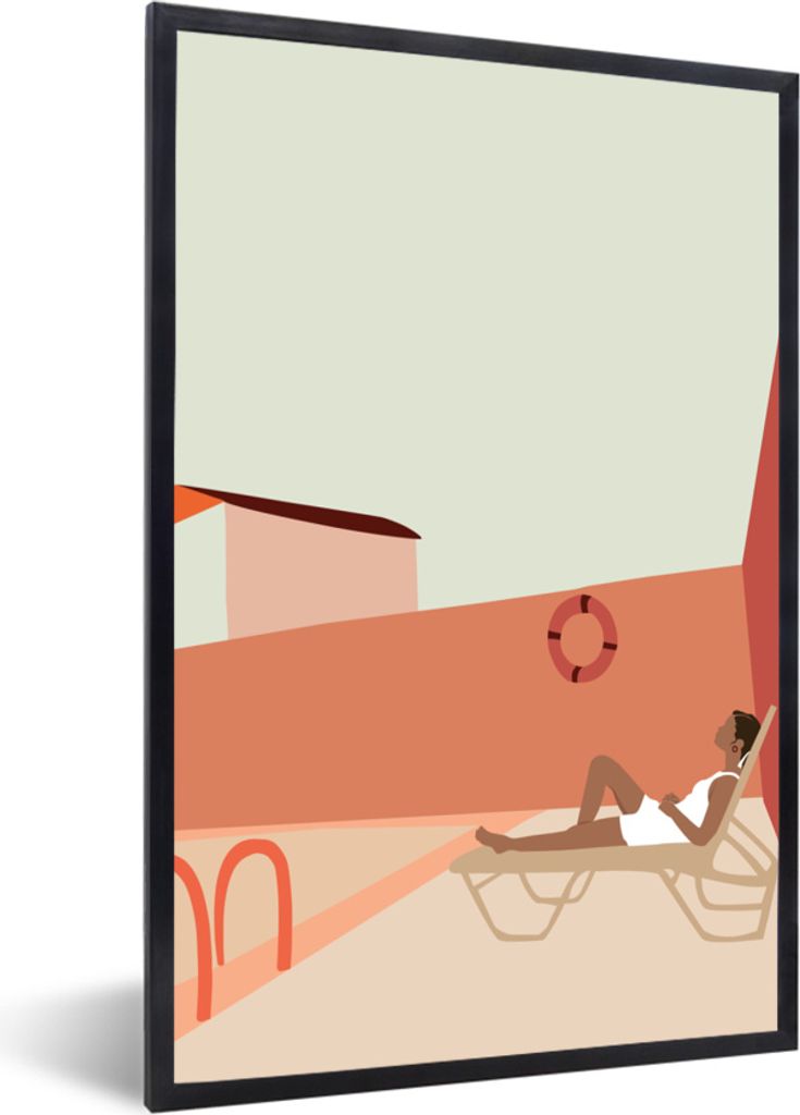 MuchoWow MuchoWow Gerahmtes Poster Frauen - Strandkorb - Pool - Sommer 60x90 cm - Poster mit zchwarzem Bilderrahmen - Kunst