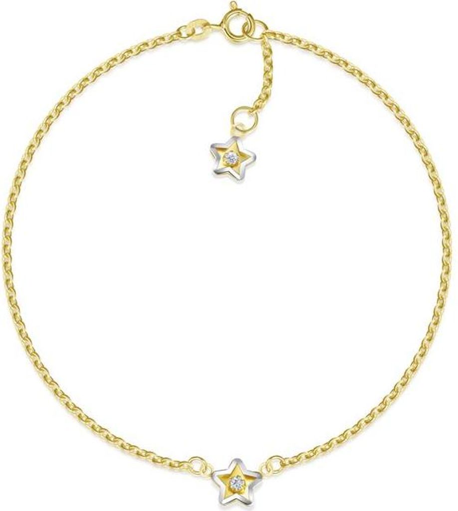 SILBERKETTEN STORE Fußkette Erbse 1,8mm mit Sterne -echt 585 Gold, Länge: 26cm - 26cm