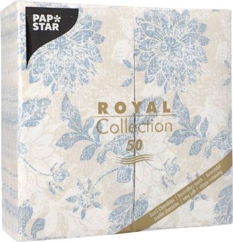 250 Servietten "ROYAL Collection" 1/8-Falz 40 cm x 40 cm arktikblau "Flowers"