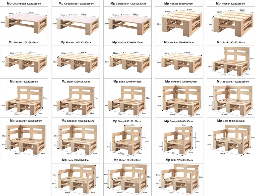 Palettenmöbel Eckbank 100x60cm - Gartenmöbel Holz Lounge Möbel Set