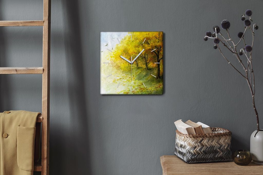 Coloray Hodiny Unikátní 30x30 cm Tiché hodiny Pro obývací pokoj a kuchyň Nástěnné hodiny Plátno Bílé ručičky hodin - Ptáci příroda